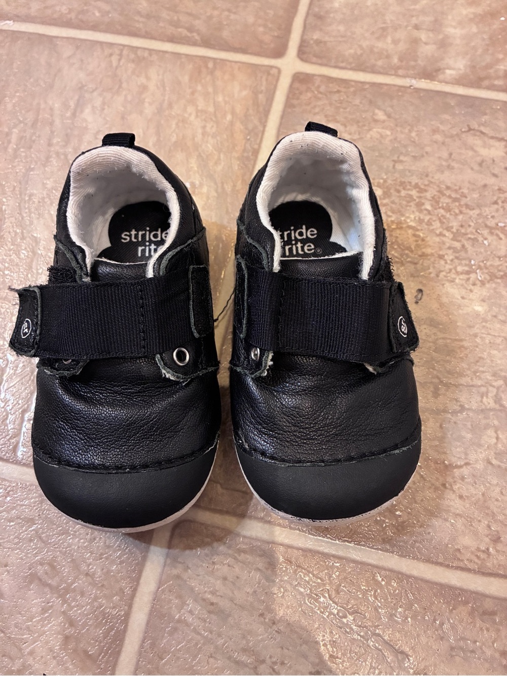 Stride Rite Black Baby Walker Shoes with Hook-and-Loop Strap